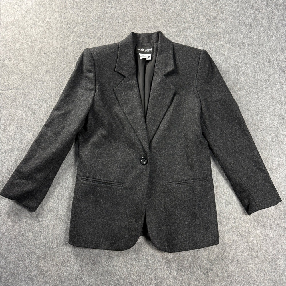 Sag Harbor Blazer Womens 4P‎ Gray Wool Blend One Button Lined Jacket Notch Lapel